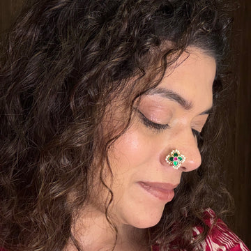 Emerald Ruby Moti Nose Pin